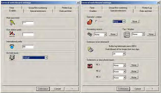 5.2 PABX W General switchboard settings mamy możliwość dokonania wszystkich możliwych ustawień ogólnych: W zakładce Dostępne Enables jest możliwość zdefiniwania typu muzyki zawieszenia (domyślna, z