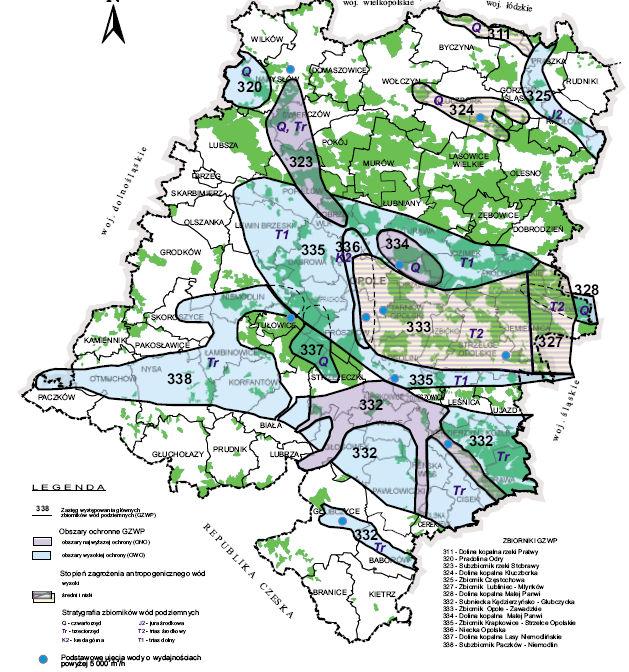 Rysunek 13. Główne zbiorniki wód podziemnych w województwie opolskim.