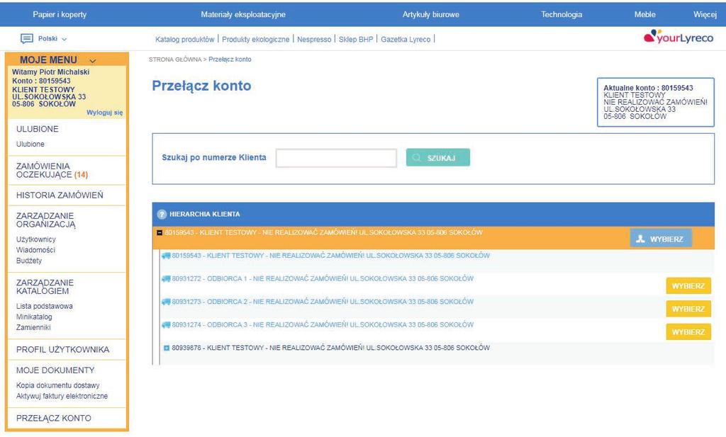 PRZEŁĄCZ KONTO Klikając w moim menu Przełącz konto, możesz się przełączać między zleceniodawcami i odbiorcami 34