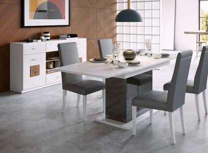 gloss 140/175/210 x 77 x 85 cm STAR 03 stół kolumnowy rozsuwany dąb sonoma z elementami biały mat 140/175/210 x 77 x 85 cm extendable table sonoma oak with white matt