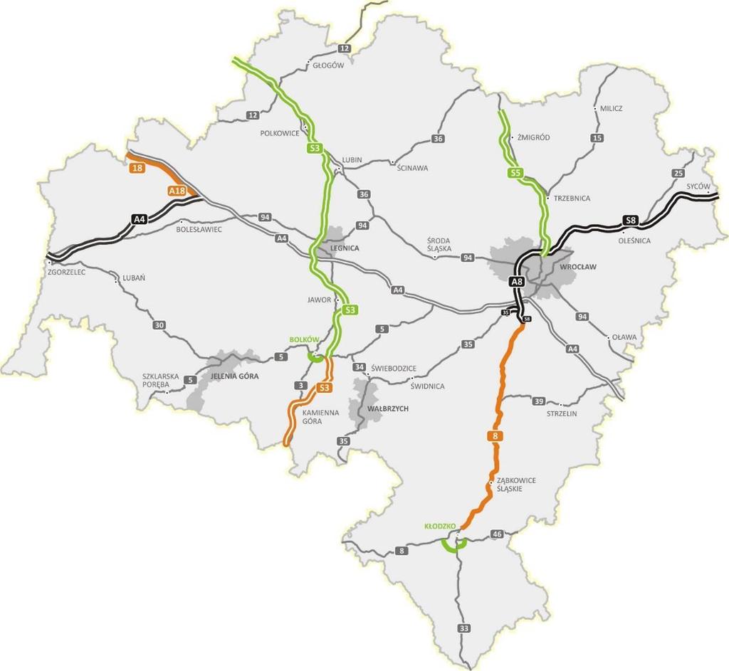 Obecnie realizowane inwestycje Dolny Śląsk Droga ekspresowa S3 odc. Nowa Sól - w. Kaźmierzów GDDKiA o/zielona Góra Realizacja: 2014 2018 r.