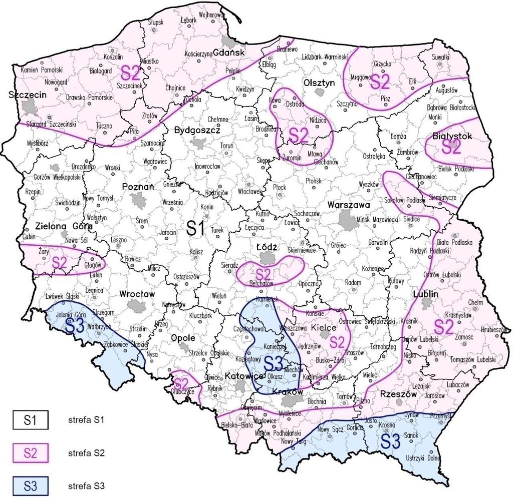 EN ENERGOLINIA 5.2. Mapa stref obciążenia oblodzeniem na terytorium polski.