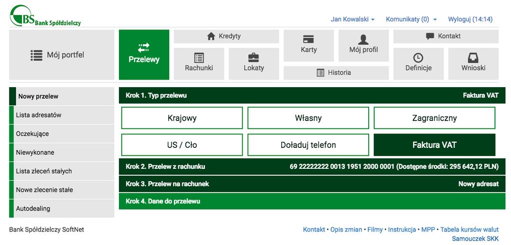 Realizacja przelewu z wykorzystaniem MPP bankowość elektroniczna Widok okna 1