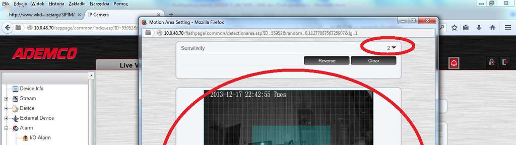 Uwaga: Po wyłączeniu detekcji z poziomu menu OSD rejestratora i jej ponownym włączeniu należy ponownie skonfigurować obszar detekcji oraz czułość.