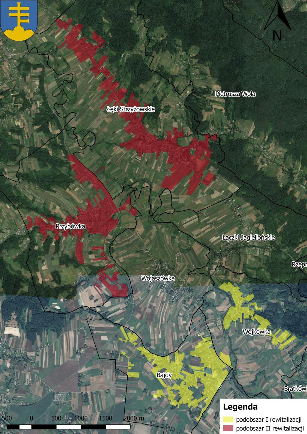 Mapa 2 Granice wyznaczonych podobszarów rewitalizacji na terenie