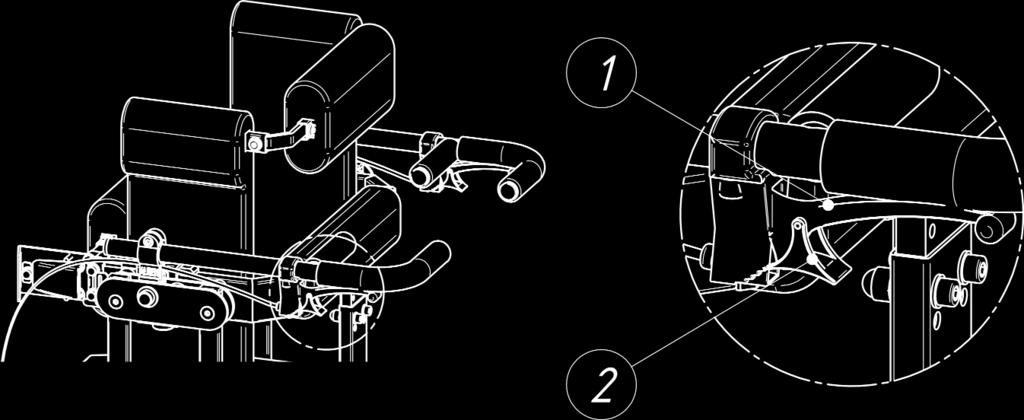 5.2. POWRÓT DO POZYCJI SIEDZĄCEJ odblokowany zablokowany Rysunek Nr 2 Rysunek Nr 3 1. Odblokuj rączki [1] systemu GymUp.[14] (jak na rysunku Nr 2) 2. Chwyć dłońmi uchwyty dźwigni [3] 3.