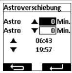 Programowanie 8.6.3. Dostosowanie czasu Astro, Menu przesunięcie Astro W Menu przesunięcie Astro można dostosować obliczony czas Astro dla pory porannej i wieczornej.