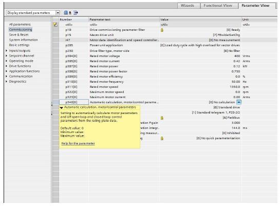 Parametryzacja napędu Praca z widokiem parametrów 3.