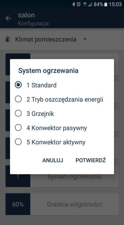 Czas trwania intensyfikacji Funkcja intensyfikacji nie jest dostępna w przypadku ogrzewania podłogowego.