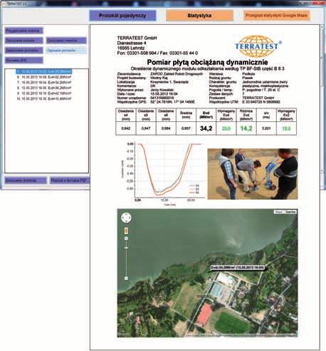 DOMUMENTACJA ZAGĘSZCZENIA tworzona samodzielnie w mgnieniu oka oprogramowaniem TERRATEST 2.0 Ocena wyników pomiarów odbywa się za pomocą przyjaznego dla użytkownika oprogramowania TERRATEST 2.0. Wczytaj dane pomiarowe z pendriva USB do komputera w oprogramowaniu TERRATEST 2.