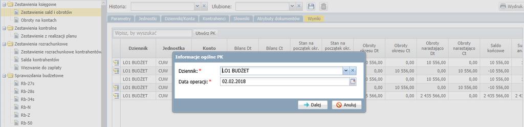 Tworzenie zestawień księgowych Kliknięcie przycisku umożliwia zapisanie szablonu zestawienia do Ulubionych i korzystanie z niego bez konieczności wykonywania ponownie ustawień.