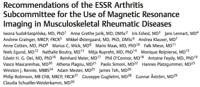 1. The role of MRI in current classification criteria of rheumatic diseases. 2. Impact of MRI on the diagnosis of musculoskeletal rheumatic diseases (ax SpA, pspa, RA, JIA, JSpA 3.MRI protocols 4.