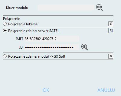 16 GPRS-A SATEL Rys. 12. Okno Połączenie : ustawienia dotyczące połączenia lokalnego. Połączenie zdalne: serwer SATEL Rys. 13.