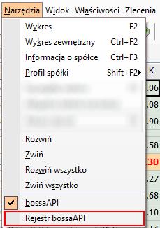 1.3. Ograniczenia bossaapi Maksymalna ilość walorów w filtrze: 100 Maksymalna ilość zleceń na interwał czasowy wyrażony w milisekundach(10000): 12 Dzienny limit operacji (zlecenia kupna/sprzedaży,