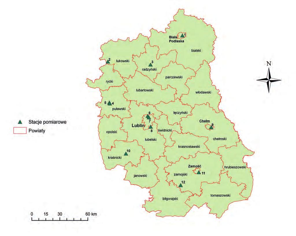 RAPORT O STANIE ŚRODOWISKA WOJEWÓDZTWA LUBELSKIEGO W 211 roku L.p. 1. Adres stacji/właściciel Biała Podlaska ul. Orzechowa /WIOŚ 2. Jarczew /IMGW 3. Radzyń Podlaski u l.