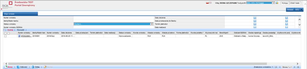 3. Wnioski zostają przeniesione do obszaru Moje wnioski. Aby stworzyć paczkę z zaznaczonych Wniosków checkboxem należy użyć przycisk. Rys. 25 4.