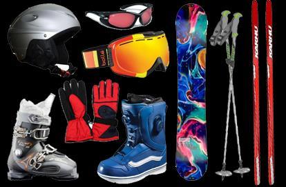 snowboardowy (deska, buty, kask, gogle) Buty i narty/deska powinny być w