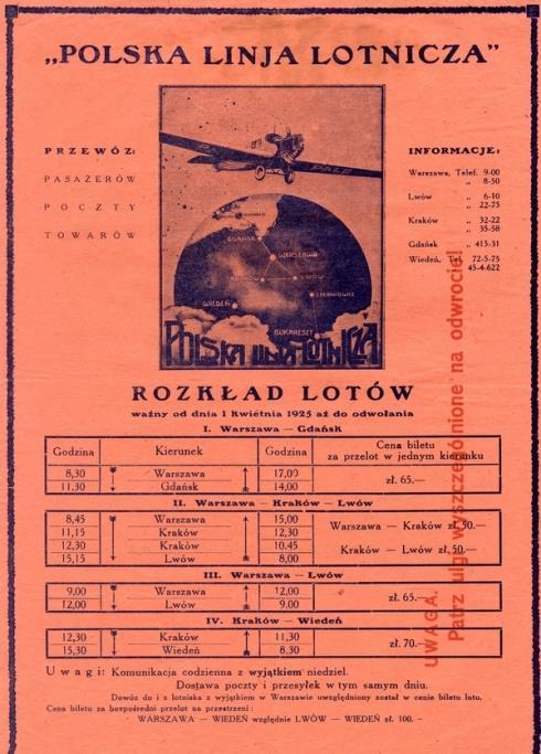 Krótka historia lotnictwa w Polsce Wkrótce zaczęły powstawać pierwsze w kraju linie lotnicze w połowie 1922 roku rozpoczyna działalność Polska Linja Lotnicza Aerolloyd (przemianowana w połowie 1925