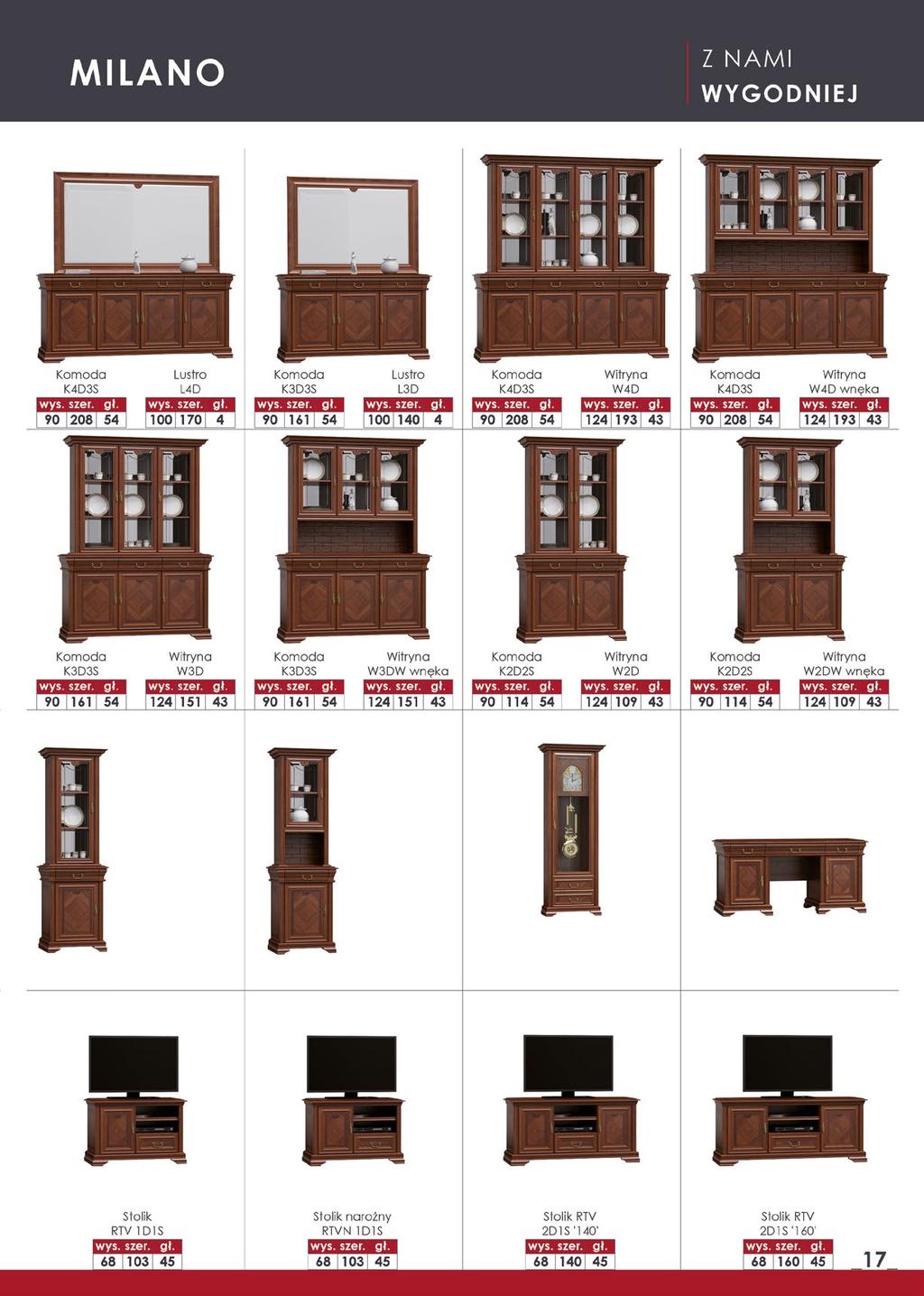 Witryna prosta / narożna W1D 124 66/75 43 Witryna prosta /narożna W1DW 124 66/75 43 Komoda prosta /