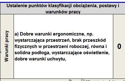 Z listy rozwijalnej dobierz warunki pracy, które najbardziej odpowiadają warunkom na stanowisku