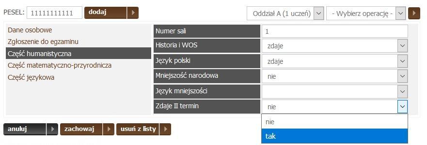 zgłaszanych do terminu dodatkowego Dostosowania