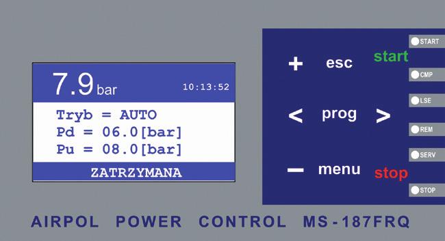 INTELIGENTNA TECHNOLOGIA NAPĘDU Nowe sterowniki mikroprocesorowe w sprężarkach śrubowych ze zmienną regulacją obrotów AIRPOL POWER CONTROL MS-187FRQ w sprężarkach od 5,5 kw do 22 kw oraz MS-587FRQ w