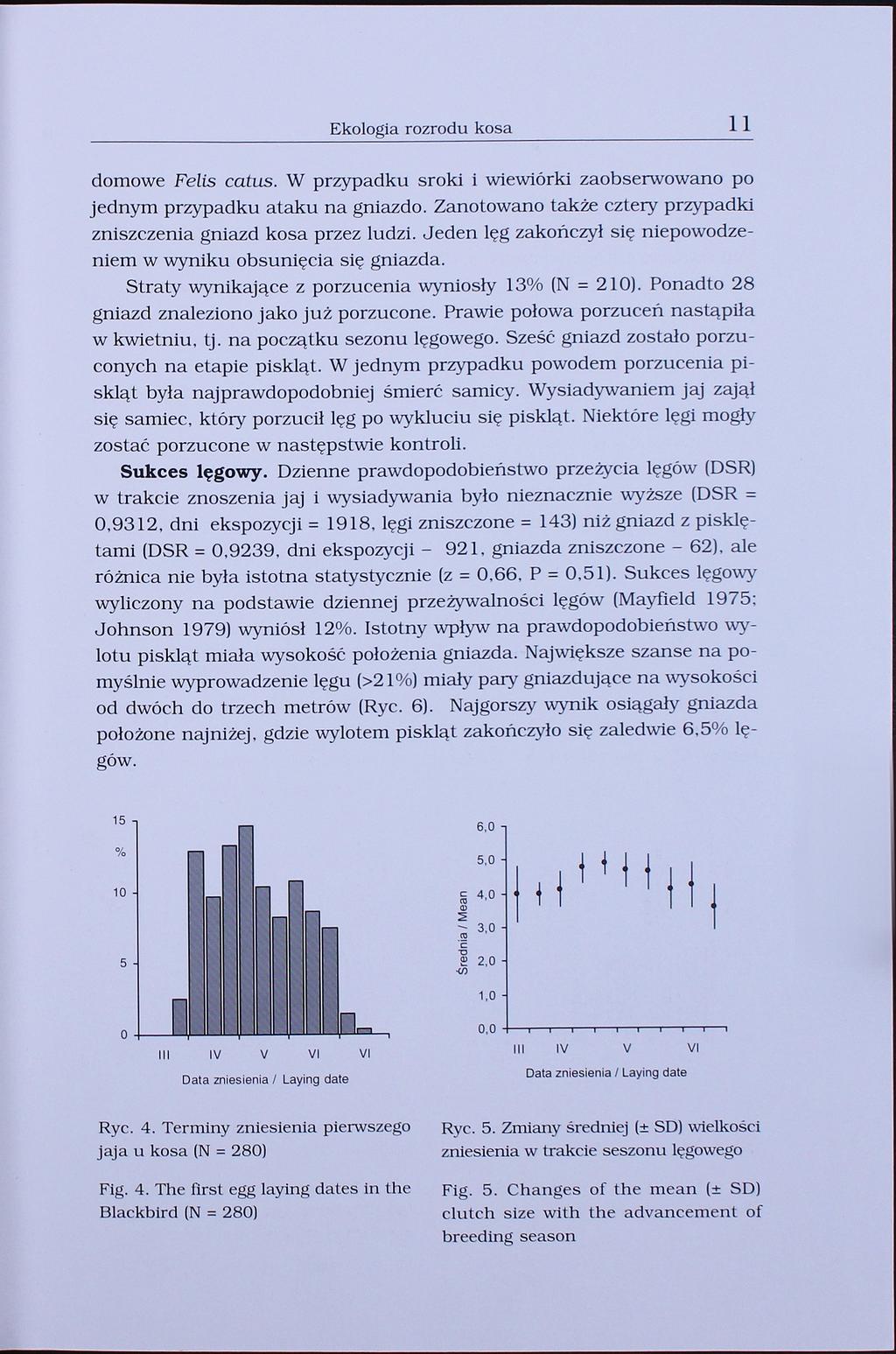 Ekologia rozrodu kosa 11 domowe Felis catus. W przypadku sroki i wiewiórki zaobserwowano po jednym przypadku ataku na gniazdo. Zanotowano także cztery przypadki zniszczenia gniazd kosa przez ludzi.