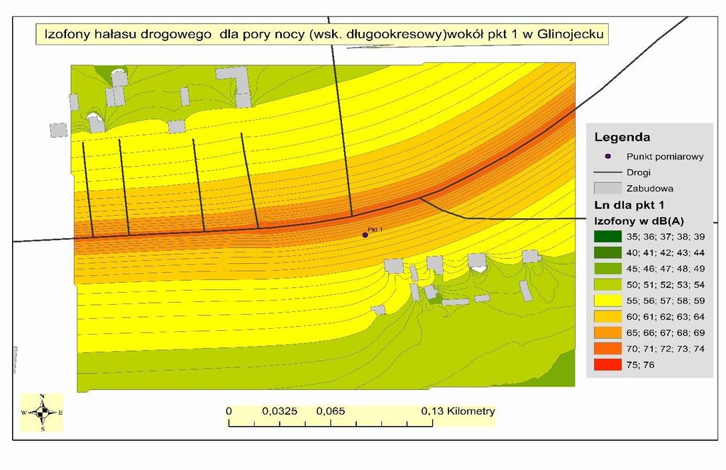 1 w Glinojecku Na mapach 18 i 19 przedstawiono obszary, na których izofony przekraczają odpowiednie poziomy