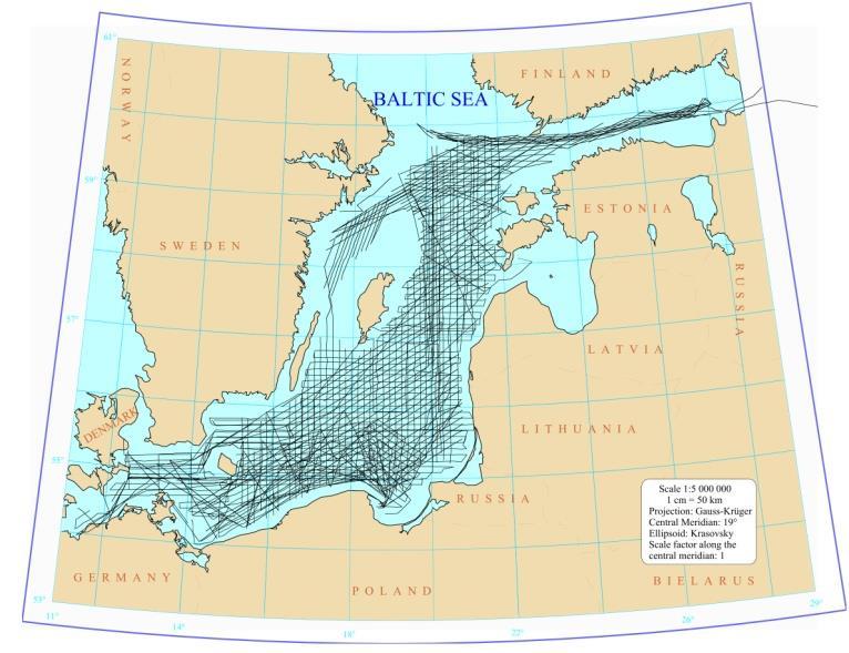 Zdjęcie magnetyczne kraju (sieć podstawowa) (2) pomiary na Bałtyku 1970-1972 ~430 pkt dane archiwalne ~630 pkt pomiary na Bałtyku 1971-1990 ~220 000 pkt zgodnie z projektem