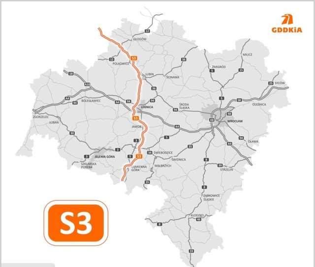 Rys. 6 Przebieg przyszłej drogi ekspresowej S-3 w województwie dolnośląskim 23 realizowana przez Gminę Miejską Lubin tzw. mała obwodnica pomiędzy ul. Legnicką i ul.