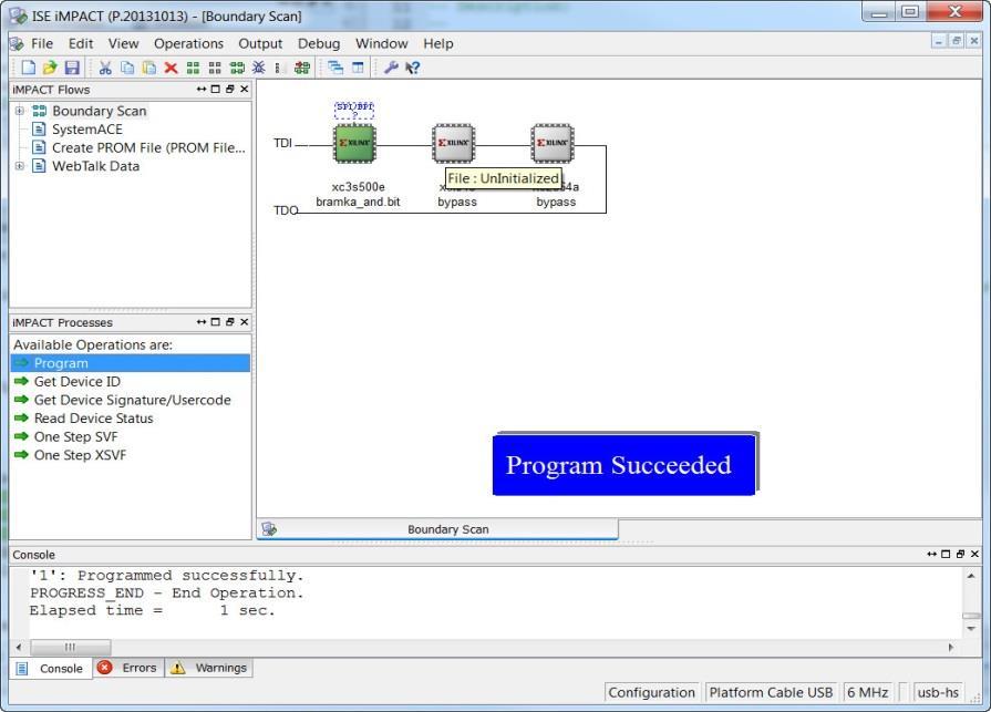 Xilinx ISE programowanie - Impact Programowanie: polega na zapisie tzw.