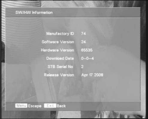 6. O sprzęcie 6.1 Informacje SW/HW To menu zawiera podstawowe informacje o odbiorniku takie jak wersja oprogramowania i sprzętu. 6.2 Interfejs CI To menu zawiera informacje o module CAM.