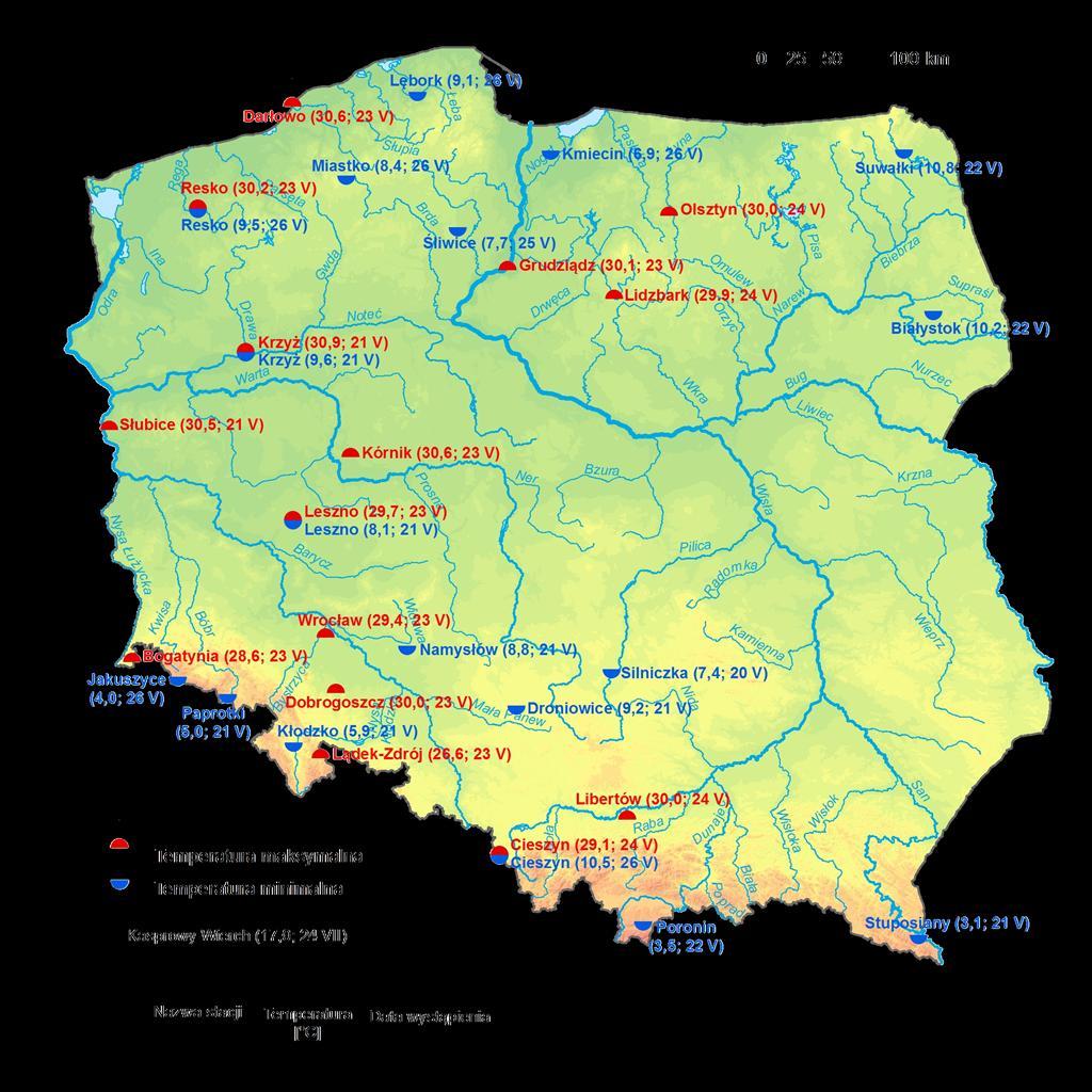 2. Temperatury ekstremalne w regionach