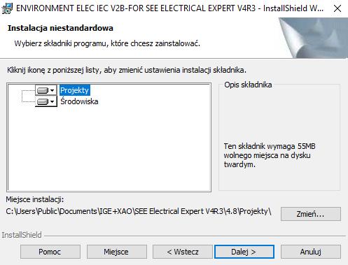 Pierwsze kroki SEE Electrical Expert Wersja V4R3 Można zmienić foldery instalacji środowiska, nie jest to zalecane ponieważ instalator wskazuje