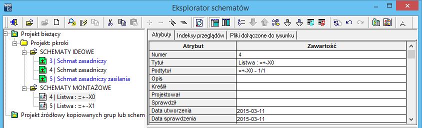 Pierwsze kroki SEE Electrical Expert Wersja V4R3 Program generuje listwy. Zostały utworzone schematy montażowe z kolejnymi numerami w grupie SCHEMATY MONTAŻOWE.