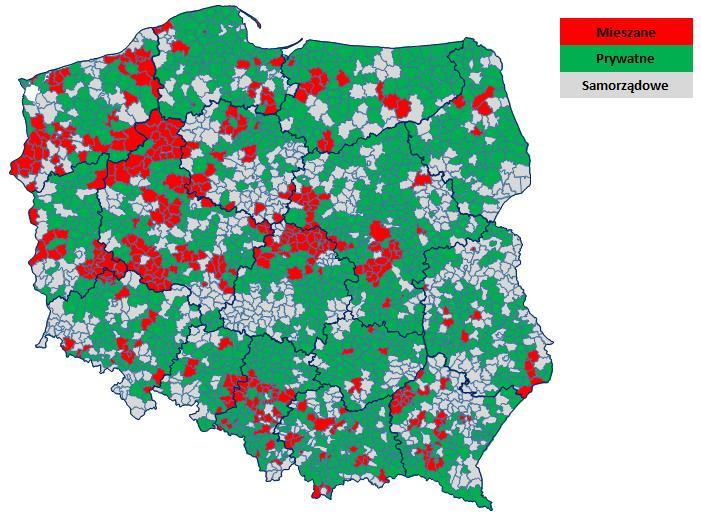 Mapa polskiego rynku odpadów komunalnych wg struktury własnościowej zwycięskich firm 32% 16% 52% Kryteria zakwalifikowania gminy
