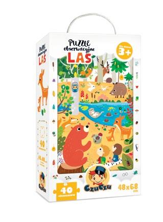 puzzle Puzzle obserwacyjne Las dla dzieci 3+ Cena detaliczna: 39,90 zł Wymiar opakowania: 16,5 x 28 x 7 cm Wymiar układanki: 48 x 68 cm Zestaw zawiera: 40