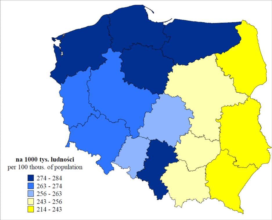 Województwo łódzkie wraz z województwem opolskim zajmowały środkowe miejsce w tym zestawieniu, ze wskaźnikiem standaryzowanym na poziomie 25