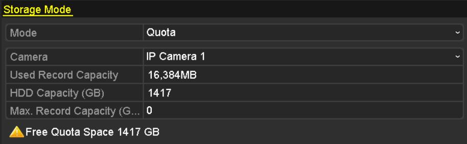 12.4 Konfiguracja trybu limitu dyskowego Cel: Każdą kamerę można skonfigurować, określając dla niej limit przeznaczony na przechowywanie zapisanych plików. 1.
