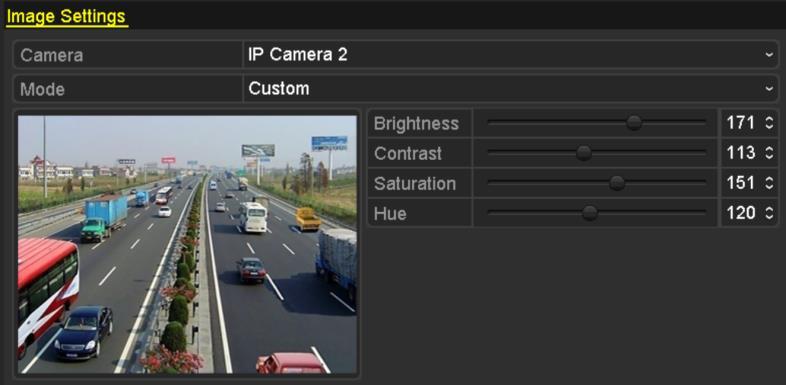 13.3 Konfigurowanie parametrów wideo 1. Przejdź do interfejsu Image Settings (Ustawienia obrazu). Menu > Camera > Image (Menu > Kamera > Obraz) Figure 13.