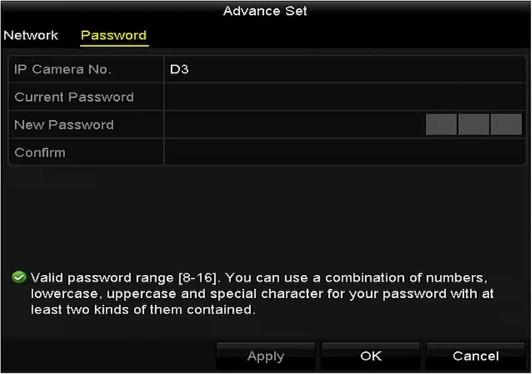 Figure 2. 26 Konfiguracja hasła kamery 3. Kliknij OK, aby zapisać ustawienia i zamknąć interfejs.