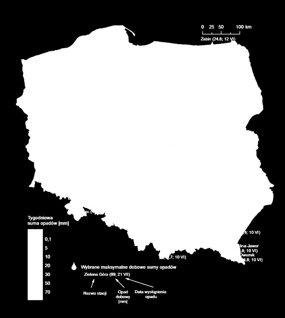 dobowe sumy opadów (w okresie