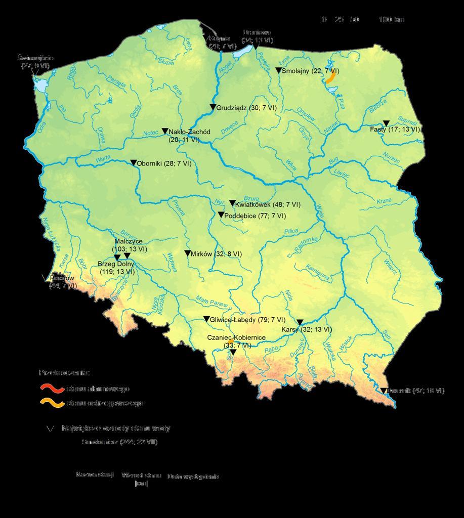 4. Przekroczenia stanów ostrzegawczych i alarmowych oraz najwyższe dobowe wzrosty stanu