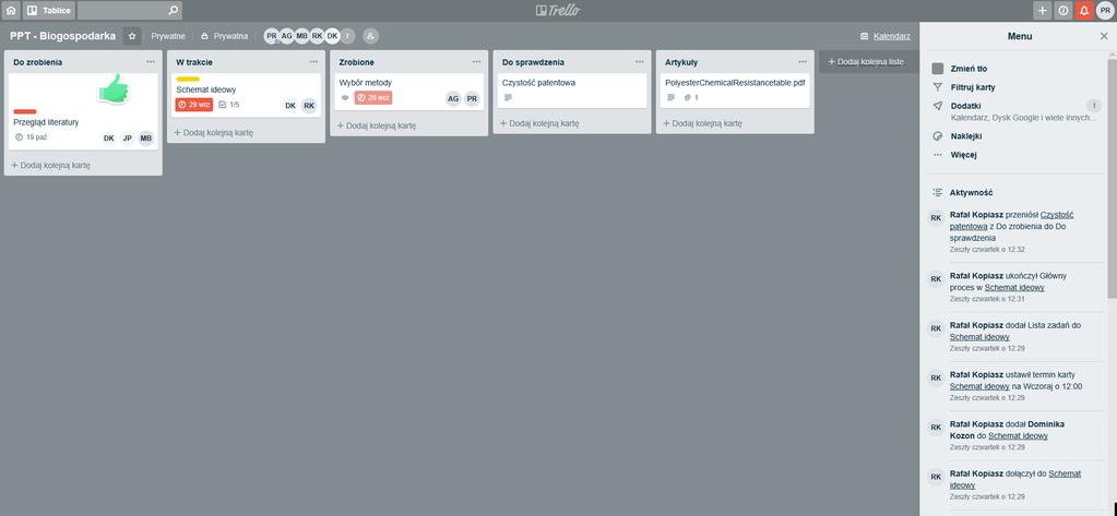 Termin Trello Członkowie Do zrobienia