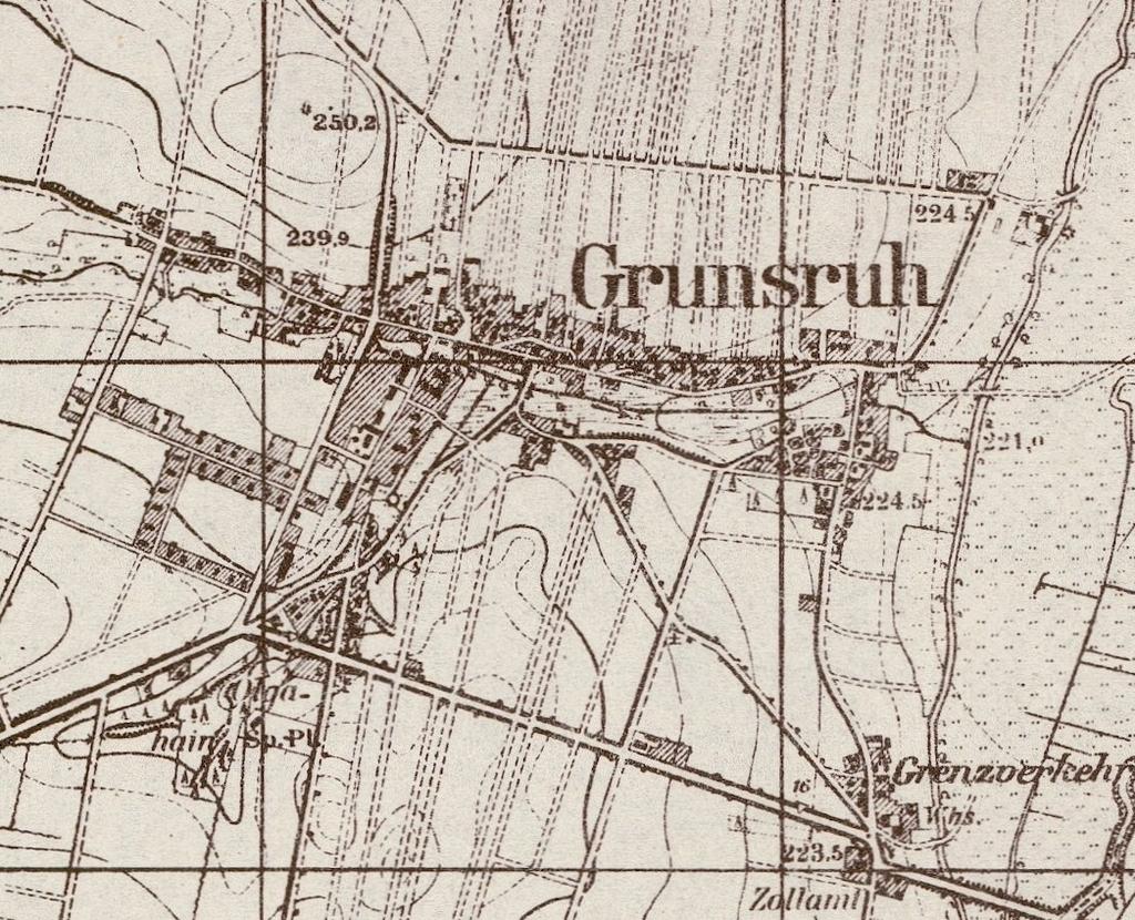 Rysunek 3. Plan Bodzanowic z 1940 r. (źródło mapa: Messtischblatt nr 5077 Grunsruh 1;25 000, wyd. 1940). Cenne walory zabytkowe posiada układ ruralistyczny Bodzanowic, ujęty w ewidencji zabytków.