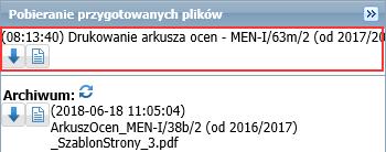 Po prawej stronie rozwija się panel Pobieranie przygotowanych plików, w którym wyświetlane są informacje o postępie prac (przygotowywany wydruk