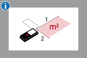 Obsługa Powierzchnia Powierzchnia jest obliczana z matematycznej reguły mnożenia 2 odległości. Naprowadź wiązkę lasera na pierwszy punkt docelowy.