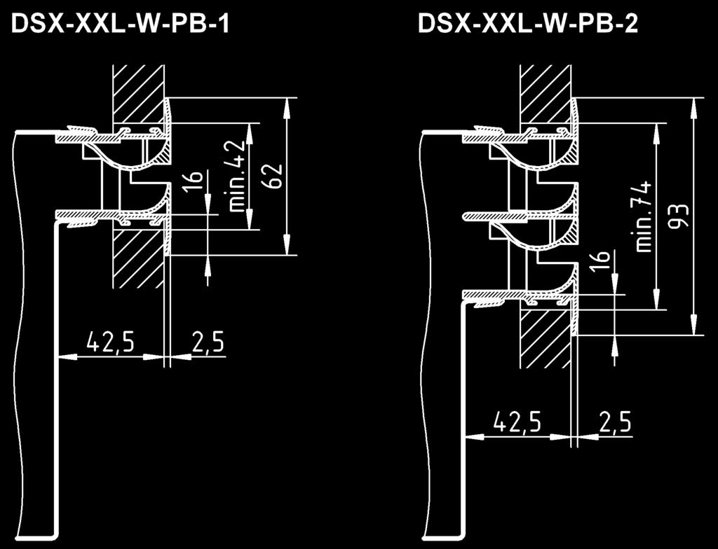 ) 2.) DSX-XXL-W-PA z profilem ramy U DSX-XXL-W-PB z szerokim profilem ramy 1.