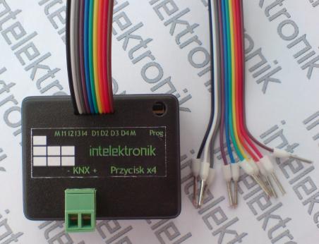 NTELEKTRONK Przycisk (KNX) - 4 kanały wejściowe, 4 LED sygnalizacyjne Podstawowe funkcje: - Niezależne przełączanie 4 kanałów, - Możliwośd podłączenia 4 LED jako status przycisku, - Funkcje
