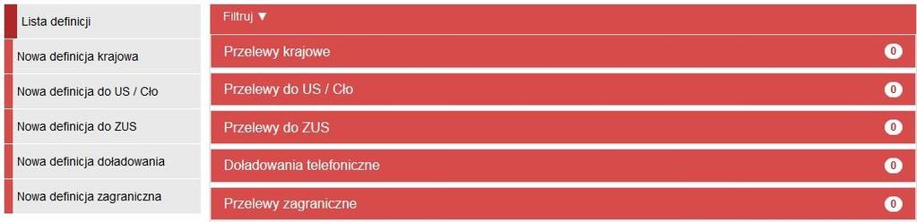 DEFINICJE PRZELEWÓW Definicja przelewu, to wzór jaki możemy stworzyć w celu ułatwienia wielokrotnego wykonywania przelewów na ten sam rachunek.